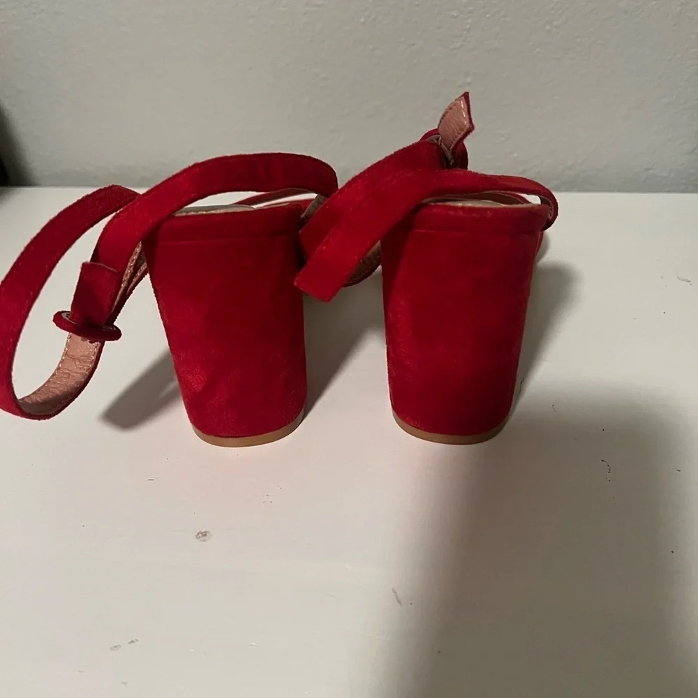 ASOS Raid Red Suede Square Toe Ankle Wrap Strap Chunky Heels Size 8 - Picture 4 of 6